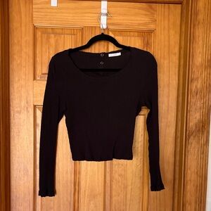 Lily Ashwell Pointelle Black Long Sleeve Crop Top
